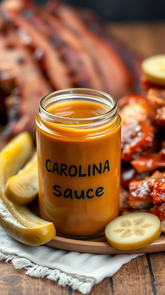 Carolina mustard sauce in a glass jar