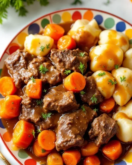chuck steak on a colorful plate