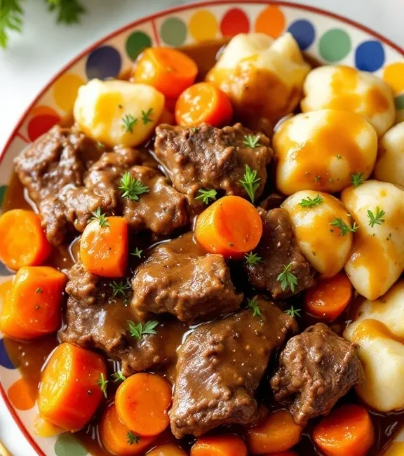 chuck steak on a colorful plate