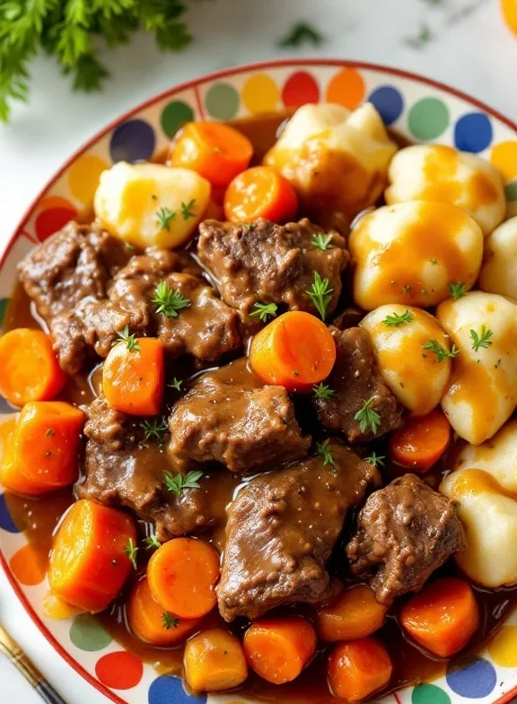 chuck steak on a colorful plate