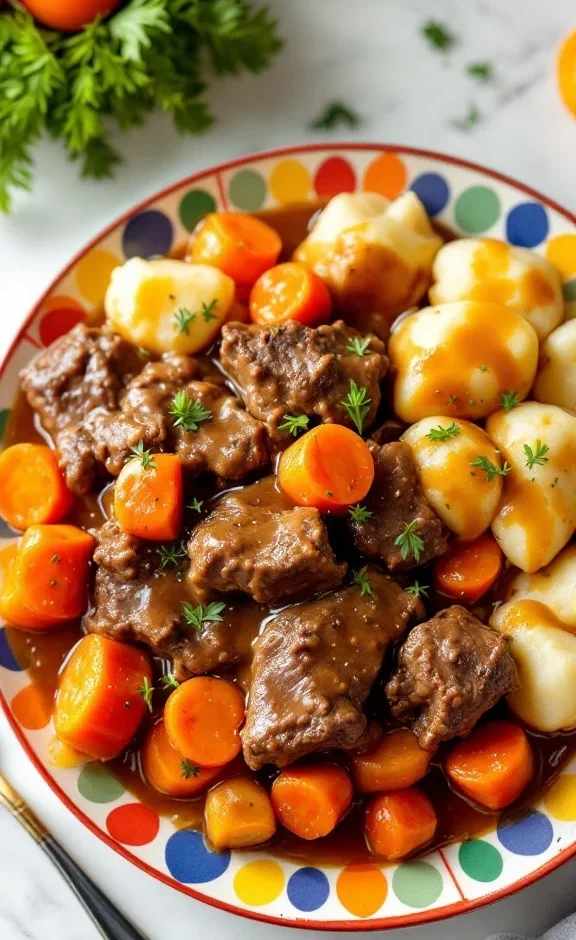chuck steak on a colorful plate