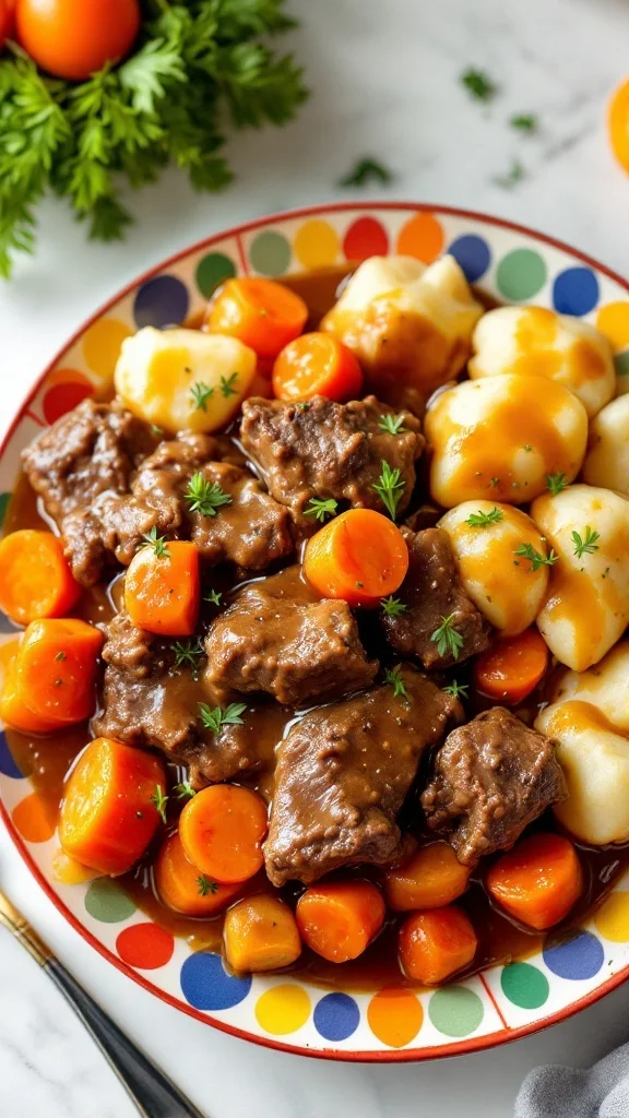 chuck steak on a colorful plate