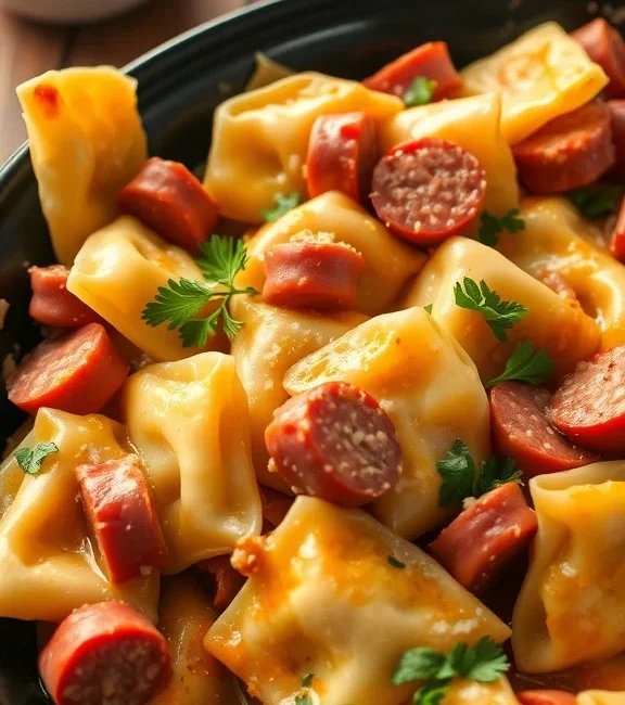 Crock pot Pierogi and Kielbasa Casserole