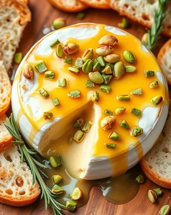 Delicious Baked Brie with Honey & Pistachios