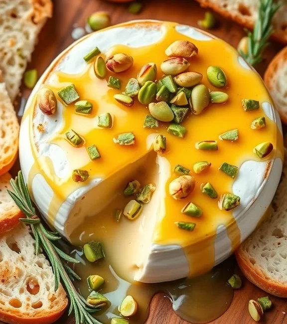 Delicious Baked Brie with Honey & Pistachios