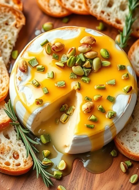 Delicious Baked Brie with Honey & Pistachios