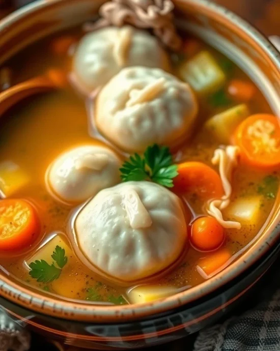 Dumpling chicken noodle soup