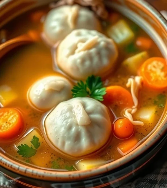 Dumpling chicken noodle soup