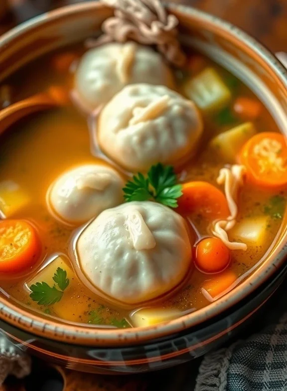 Dumpling chicken noodle soup