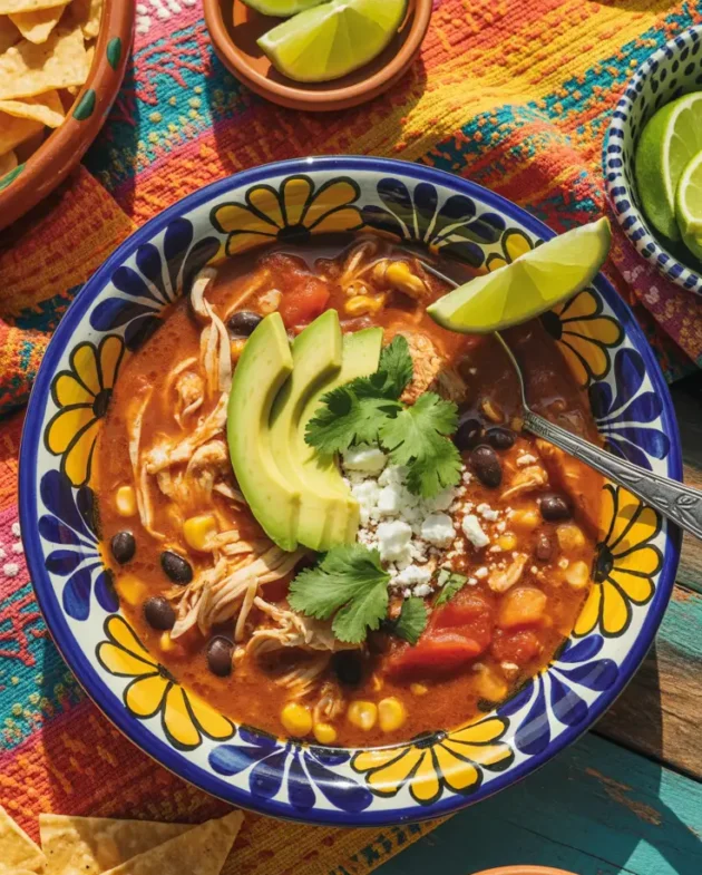 A bowl of chicken tortilla soup