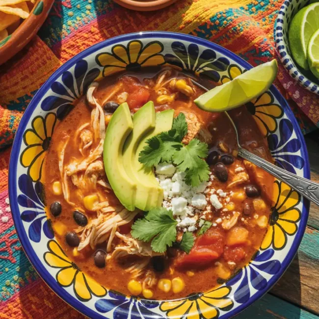 A bowl of chicken tortilla soup